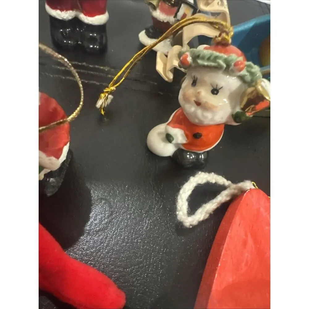 Vintage Christmas Ornament Lot Santa Glass Felt Ceramic Handmade 13 Pieces